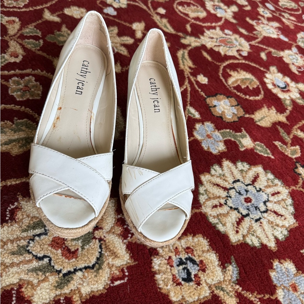 Cathy Jean Cream Peep-Toe Heels
